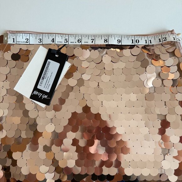 Nasty Gal Petite Disc Sequin Mini Pelmet Skirt Copper Rose Gold Size 2 NWT - Picture 12 of 13
